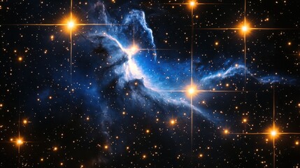 Wall Mural - stars in a nebula, blue, flare, sinister, ominous, quiet

