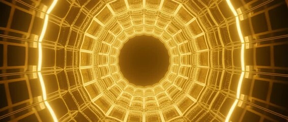 Futuristic 3D fractal design of a glowing tunnel with a round glass texture and a web-like circular pattern