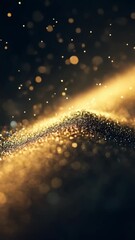 Wall Mural - Abstract video scene with a close-up angle capturing shimmering golden particles against a dark background, creating a magical, dreamy atmosphere. Live mobile wallpaper.