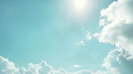 Wall Mural - an airplane soaring through a clear blue sky with fluffy white clouds