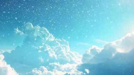 Wall Mural - A dark blue sky filled with twinkling stars and fluffy white clouds