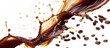 © SizeSquare's - Coffee Splash: A captivating splash of dark coffee erupts, with scattered coffee beans against a backdrop of dynamic movement. This vibrant image captures the essence of energy and refreshment.