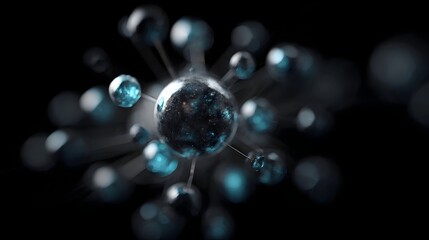 Wall Mural - abstract molecular structure with glowing spheres connected to a central nucleus symbolizing scienti