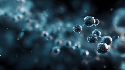 Wall Mural - abstract molecular structure with glowing atoms and bonds in deep blue light