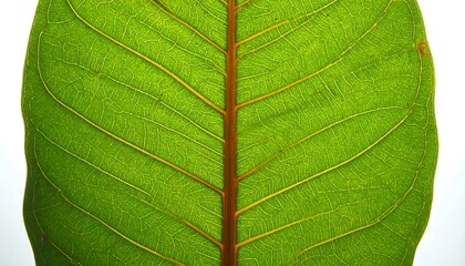 Close-up of a vibrant green leaf's intricate vein structure