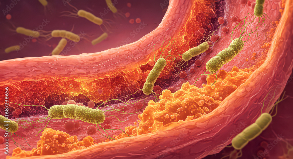 Microscopic view of bacteria cells inside the human body vessel Stock ...