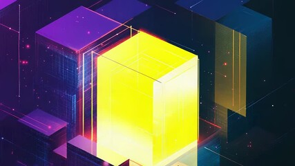 Wall Mural - glowing cube illuminating abstract digital landscape