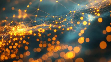 Canvas Print - Golden particles flowing and glowing on dark background