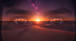 © WARDA - Dreamy sunset over desert dunes with visionary eyes open to the horizon and the cosmos above