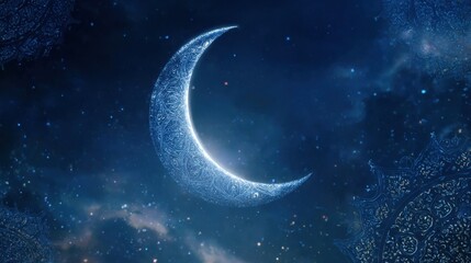 ornate crescent moon starry night