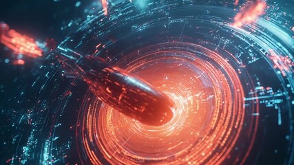 Wall Mural - futuristic spaceship entering wormhole with light trails and digital data stream