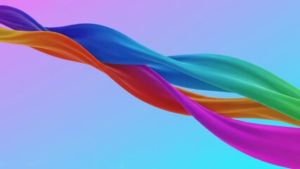 Wall Mural - Colorful Wavy Ribbons Flowing on Gradient Background - Vibrant, colorful ribbons flow and intertwine across a soft, gradient background.