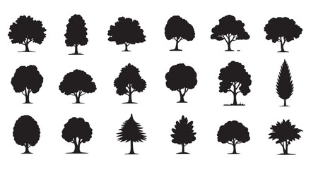 Collection of diverse tree silhouettes diverse tree shapes and sizes for natural landscapes and garden design white background