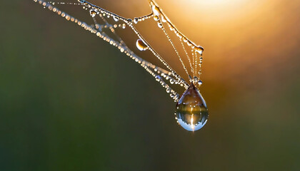 Water Droplet Hanging from a Dew-Covered Spiderweb
