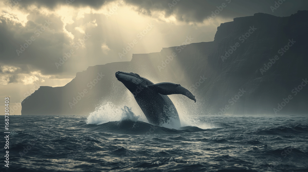 Humpback Whale Breaching in the Ocean Stock Photo | Adobe Stock