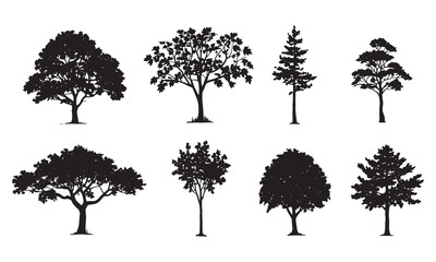 diverse collection of silhouette tree shapes for nature and landscape design projects white backgrou