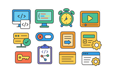 Wall Mural - Technology and web development icon set. colorful flat style collection