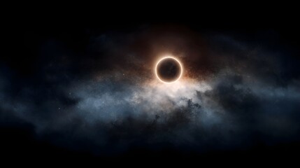 Wall Mural - spectacular solar eclipse with a brilliant glowing corona visible through swirling cosmic clouds and