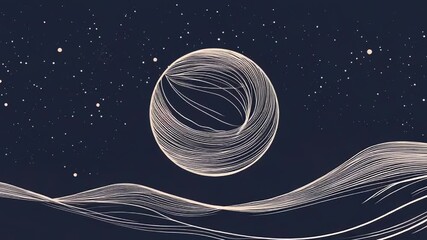 Wall Mural - abstract lines creating a planet and landscape under a starry sky