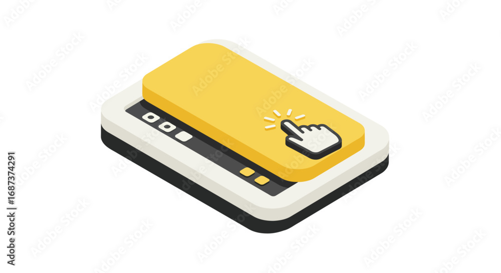 Touch Button Graphics Isometric touch button with cursor icon on card design Stock Vector ...