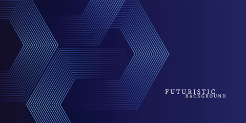 Wall Mural - dark blue background with hexagon geometric lines pattern. abstract shiny hexagon lines. futuristic 