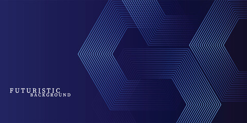 Wall Mural - dark blue background with hexagon geometric lines pattern. abstract shiny hexagon lines. futuristic 
