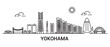 © MofajjolHossen - Yokohama Line Art skyline. Travel Yokohama famous landmarks. Business and tourism concept for presentation, banner, web site. with white background