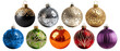 © Kanlayarawit - Set of ornament balls for Christmas and New Year, isolated on transparent background. Colorful colors, glittering pattern style.