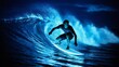 © Anita - Professional surfer riding a vibrant, glowing wave at night, showcasing impressive maneuvers with skill and precision under the enchanting moonlight, capturing the essence of extreme water sports