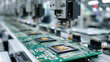 © Axtra - microchip factory automated machinery producing electronics components for mass production industrial assembly line robotics precision engineering computer technology hardware manufacturing