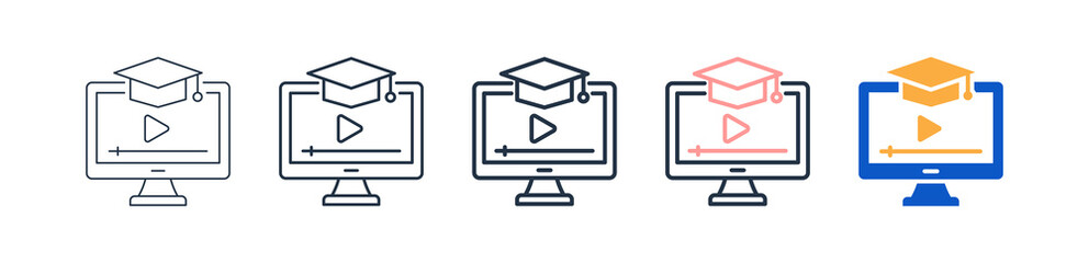 Online Course different style icons set vector illustration. 