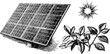 © Artem - Engraved illustration set featuring solar panel and leaf for eco design