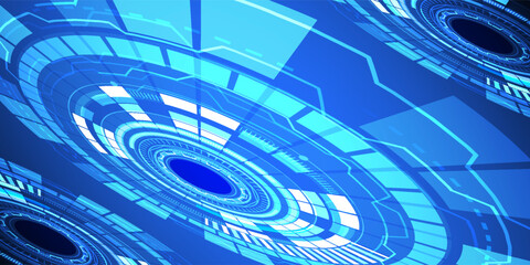Abstract digital circuit board on an electric blue technological background. Circuit board with connected lines and dots on an abstract digital motherboard. Eps10