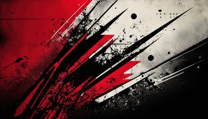 Wall Mural - dynamic red and black paint splatter with abstract streaks and halftone texture, perfect for modern 