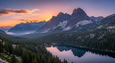 Sunrise Mountain Lake Alps Landscape.