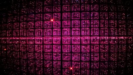 Abstract Cubic Matrix with Glowing Particles and Lines in Deep Purple Hue, a visual effect