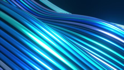 4k 3d abstract wavy curvy stripe lines wallpaper background. Futuristic shiny organic smooth waves design element effect. Glowing neon lighting. Dynamic elegant moving digital technology render loop