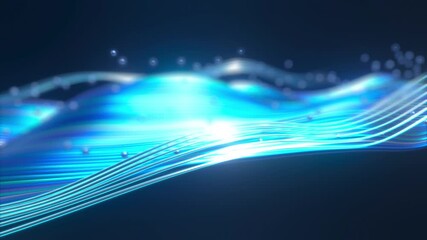 4k 3d abstract wavy lines wallpaper background. Modern shiny curved organic smooth waves design element. Blurry glowing bokeh light particles. Vibrant dynamic elegant digital technology render loop