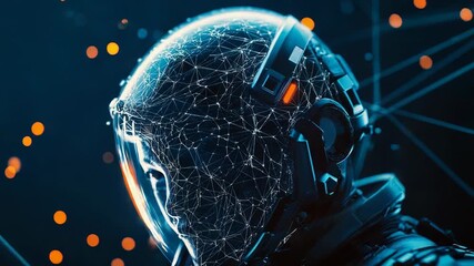 Wall Mural - astronaut wearing futuristic helmet with network connection visualized