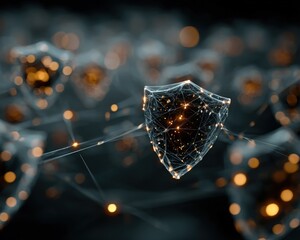 A cyber-themed promotional image for a VPN service, with digital shields and glowing network connections