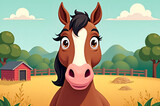 Friendly Horse in Farm Landscape