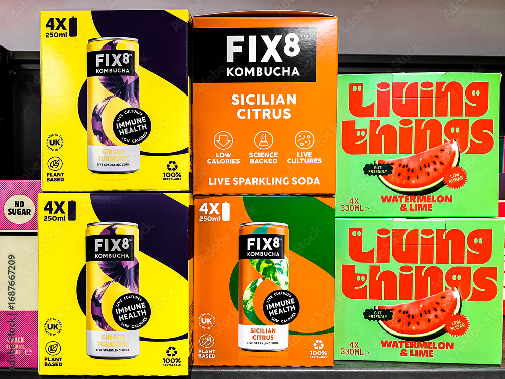 Fix8 Kombucha Carbonated Canned Drinks, Living Things Beverage Brand ...
