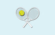©  VectorCrazeStock - Two crossed tennis rackets with a yellow tennis ball on a light blue background