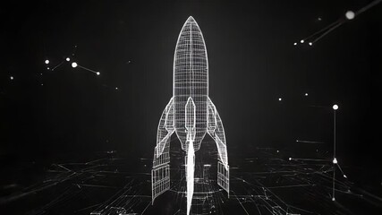Wall Mural - futuristic rocket design in wireframe style