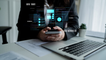 UI UX mockup showing application layout, structure, and code interface. UI design defines user flow, UI design improves clarity, UI design enhances experience, and UX design supports logic. Latch