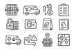 © Olha - Wildlife Transport Icons. Line style icons of wildlife transport systems: air crate icon, wildlife van, climate control box,
