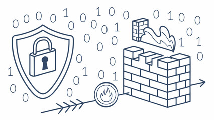 Cyber security protection vector concept with shield, lock, firewall, binary code and secure digital  Cyber security protection vector concept with shield, lock, firewall, binary code