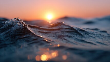 Wall Mural - sunset over ocean background with soft waves and warm reflection light
