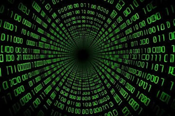 a background of green binary code on black, with the numbers one and zero falling across it in an endless pattern Generative AI