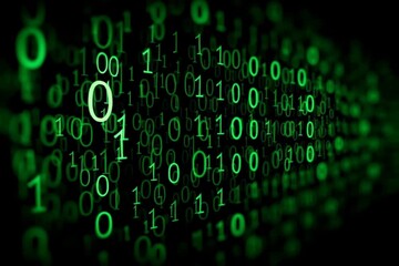 a background of green binary code on black, with the numbers one and zero falling across it in an endless pattern Generative AI